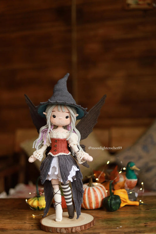 Halloween Witch Fairy Crochet Doll Pattern, Myrella Amigurumi Doll PDF, Crochet Pattern