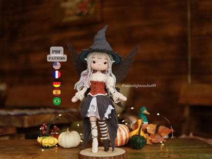 Halloween Witch Fairy Crochet Doll Pattern, Myrella Amigurumi Doll PDF, Crochet Pattern